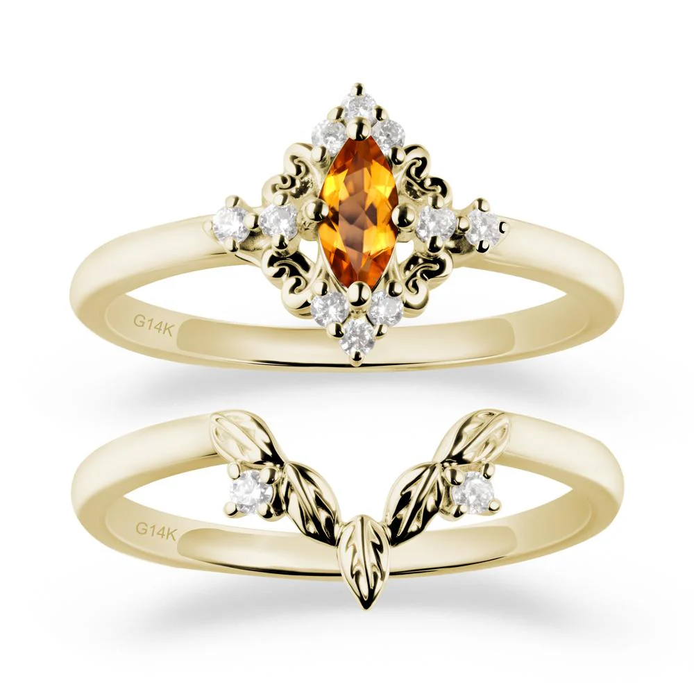Nature Leaf Citrine Ring Sets