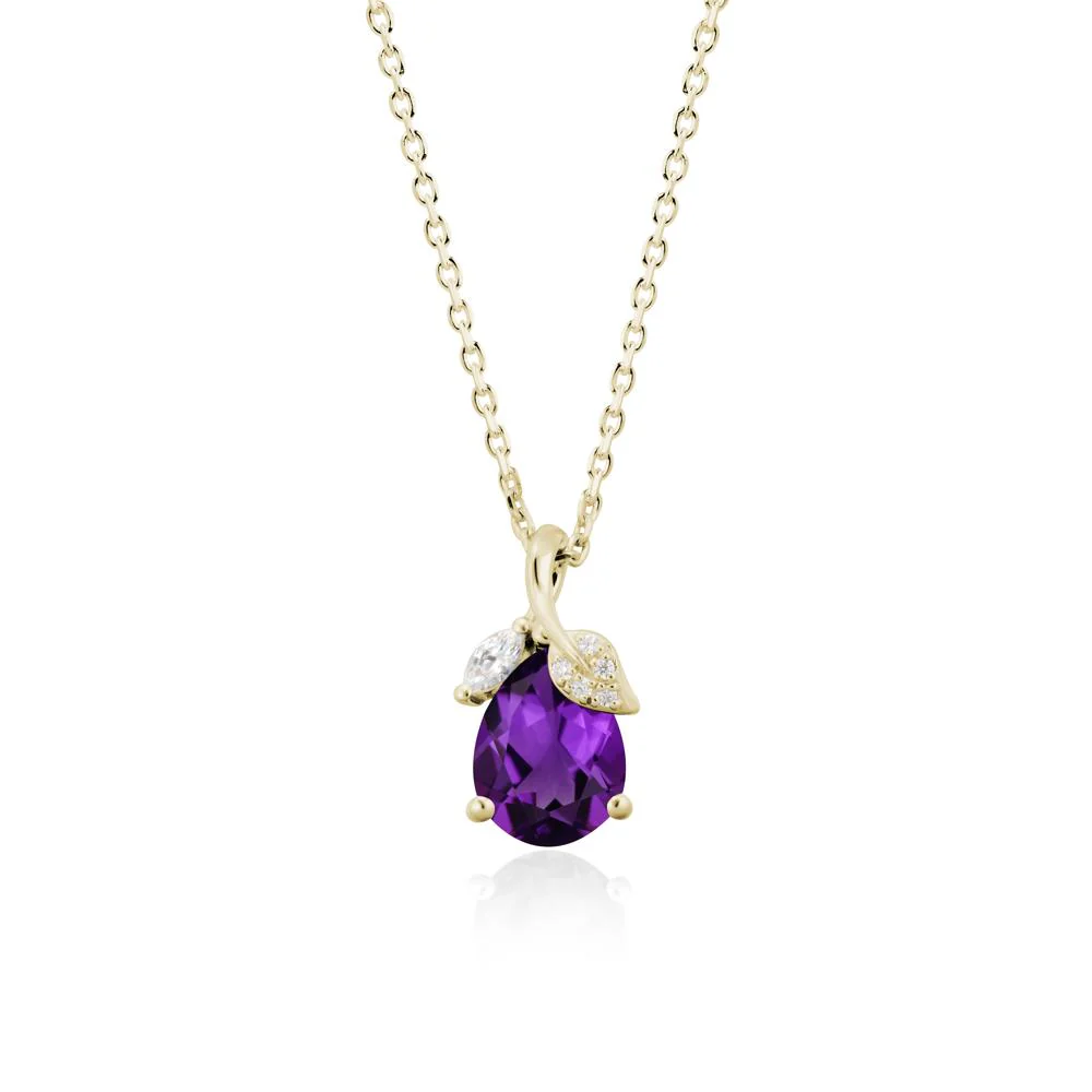 Nature Leaf Design Teardrop Amethyst Pendant - Image 3