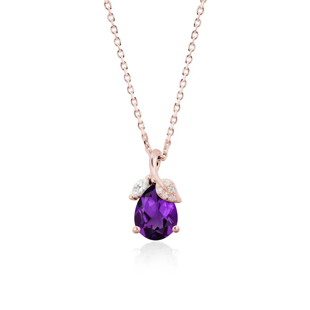 Nature Leaf Design Teardrop Amethyst Pendant - Image 4