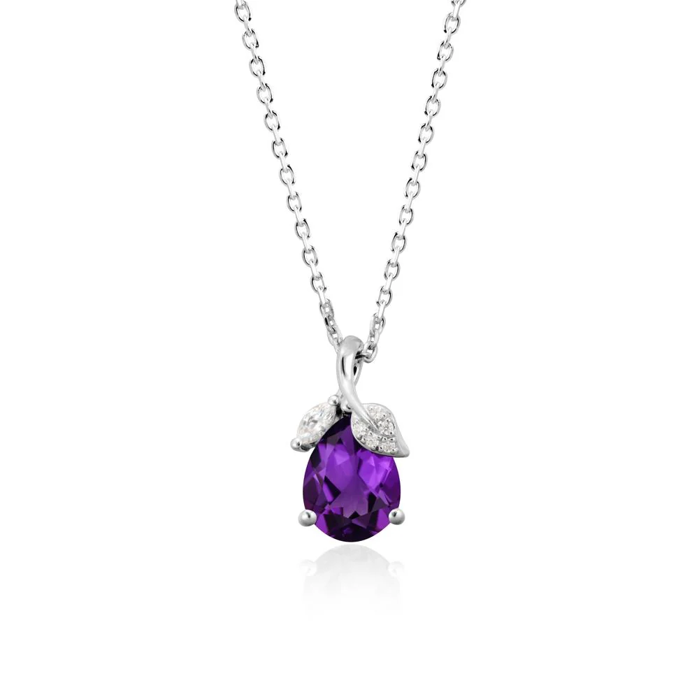 Nature Leaf Design Teardrop Amethyst Pendant - Image 5