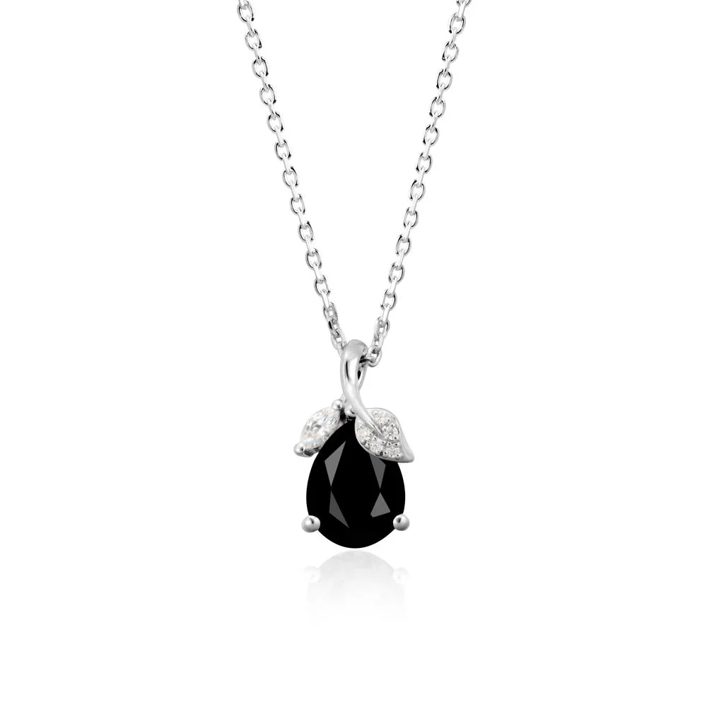 Nature Leaf Design Teardrop Black Spinel Pendant - Image 3