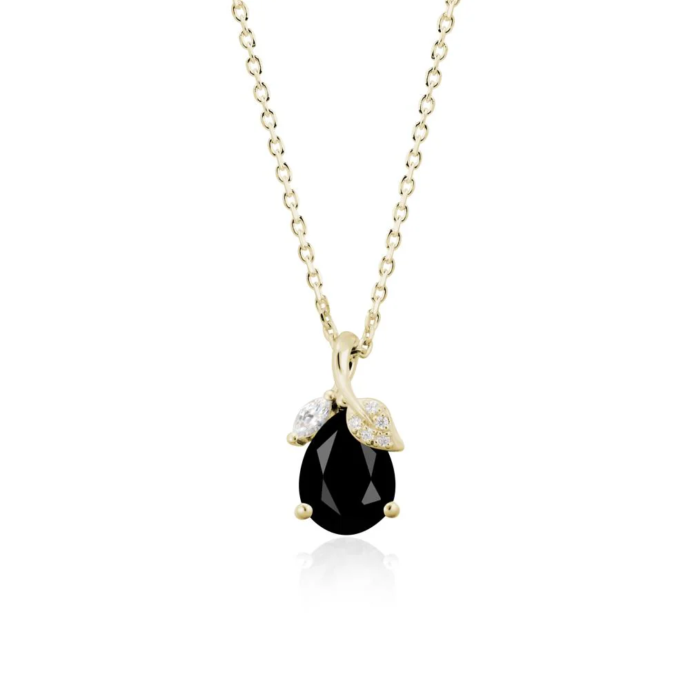 Nature Leaf Design Teardrop Black Spinel Pendant - Image 4