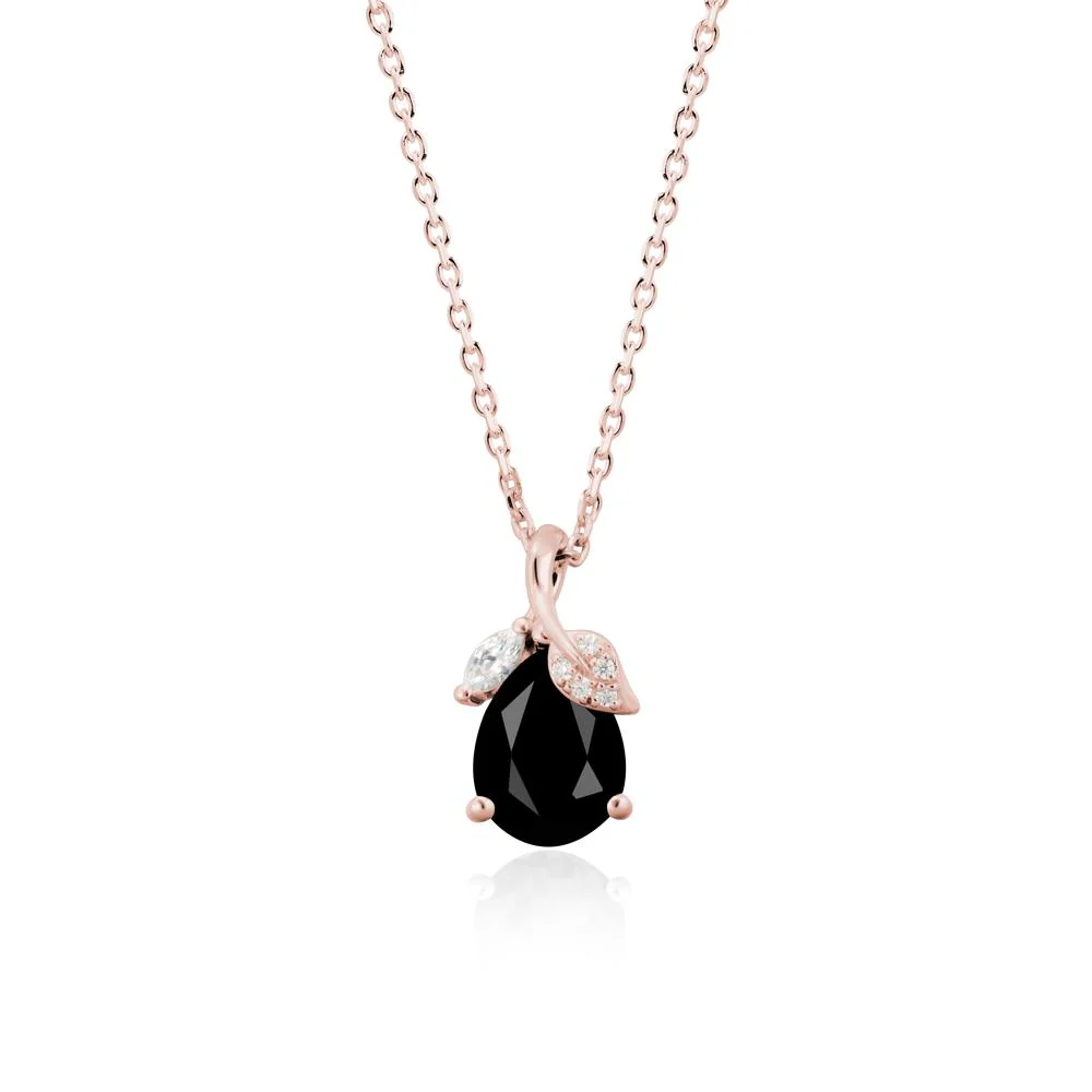 Nature Leaf Design Teardrop Black Spinel Pendant - Image 5