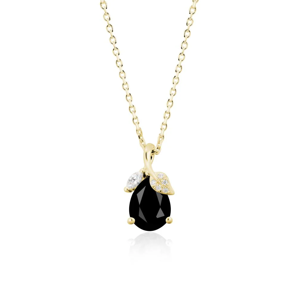 Nature Leaf Design Teardrop Black Spinel Pendant - Image 7
