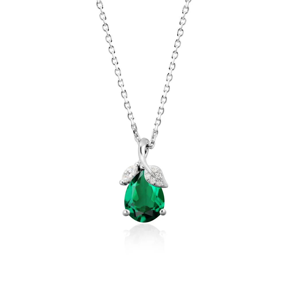 Nature Leaf Design Teardrop Emerald Pendant - Image 5