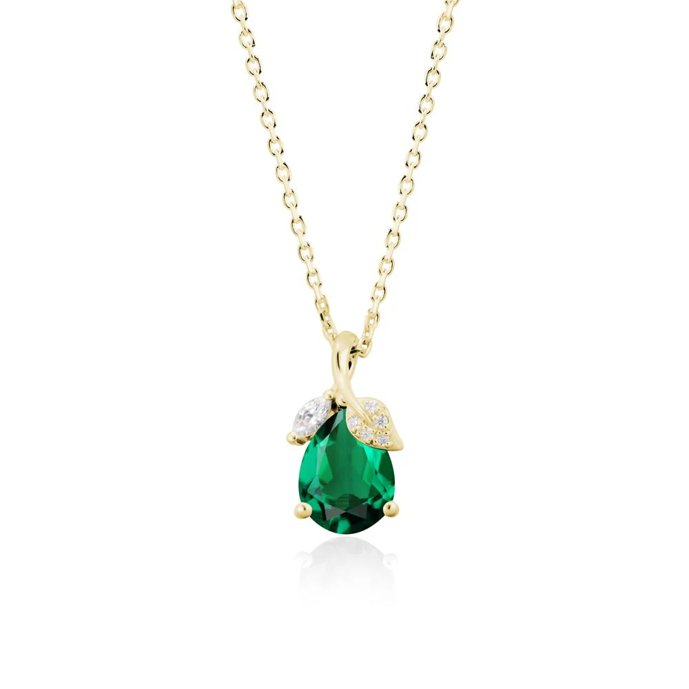 Nature Leaf Design Teardrop Emerald Pendant - Image 6