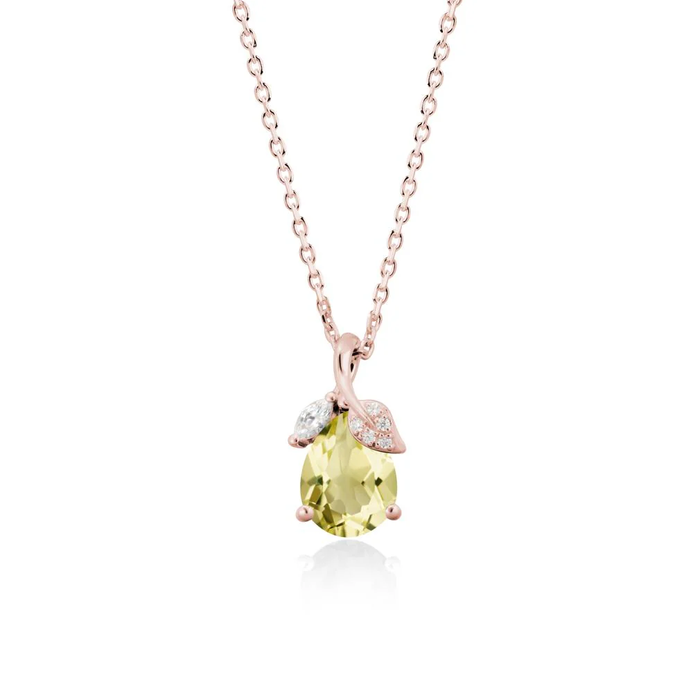 Nature Leaf Design Teardrop Lemon Quartz Pendant - Image 4