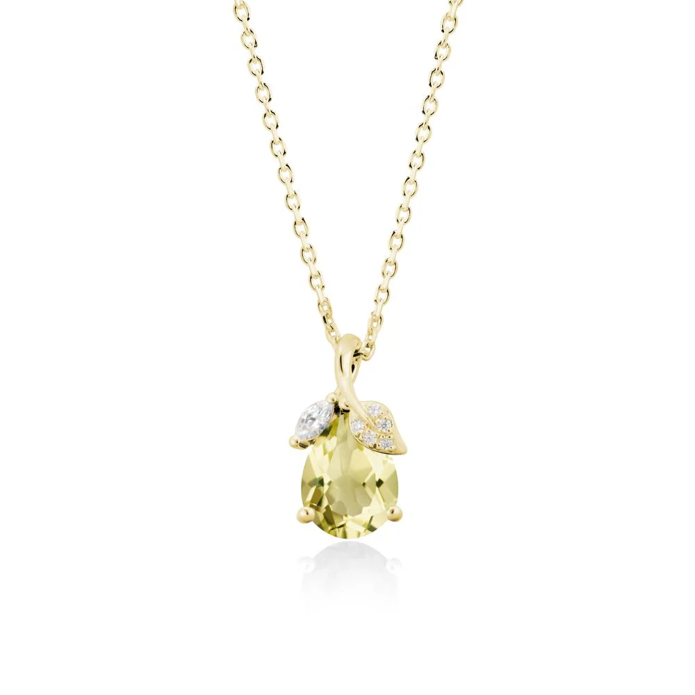Nature Leaf Design Teardrop Lemon Quartz Pendant - Image 6