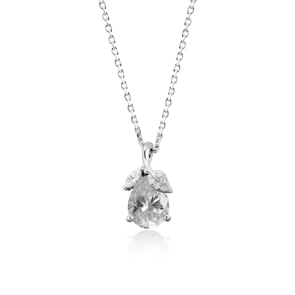 Nature Leaf Design Teardrop Moissanite Pendant