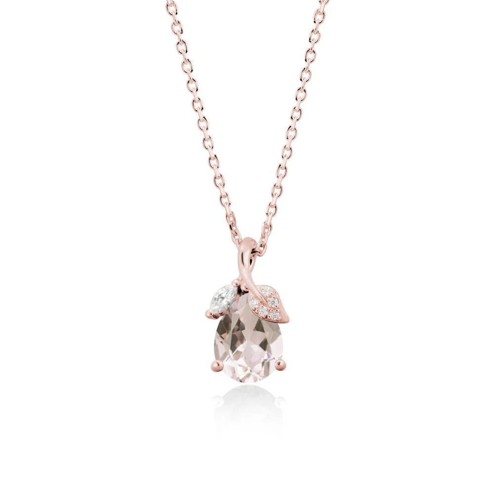 Nature Leaf Design Teardrop Morganite Pendant - Image 4