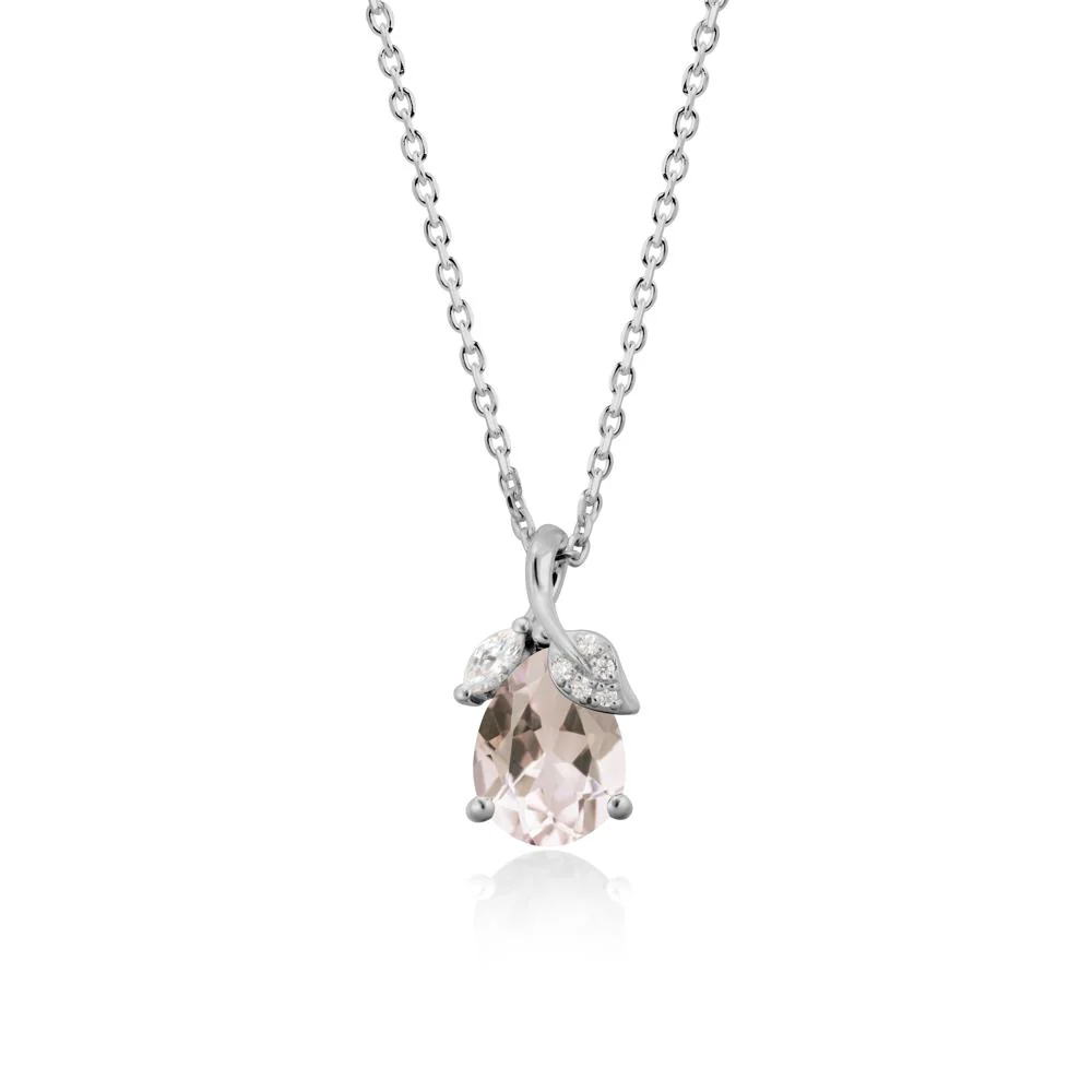 Nature Leaf Design Teardrop Morganite Pendant - Image 8