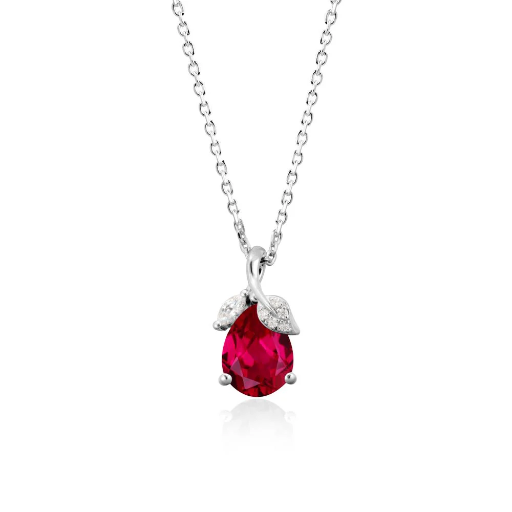Nature Leaf Design Teardrop Ruby Pendant