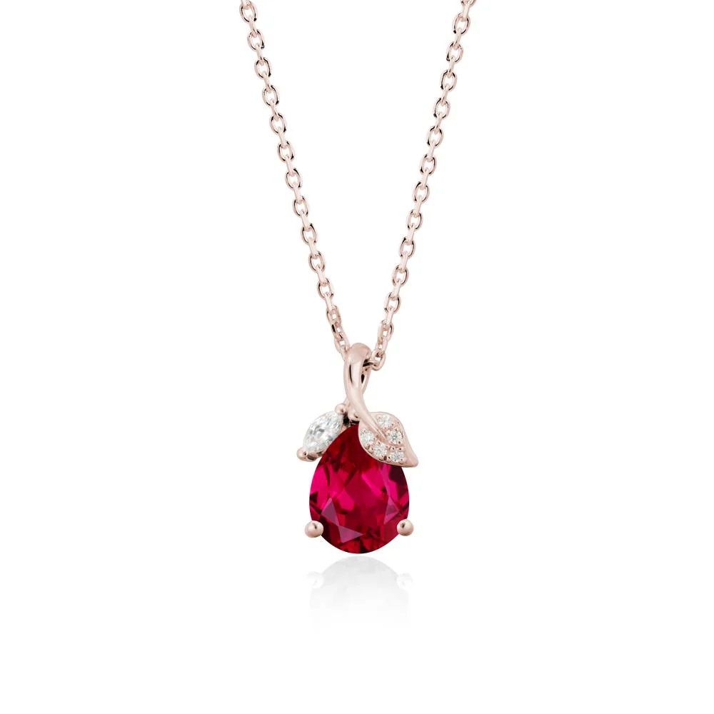 Nature Leaf Design Teardrop Ruby Pendant - Image 2