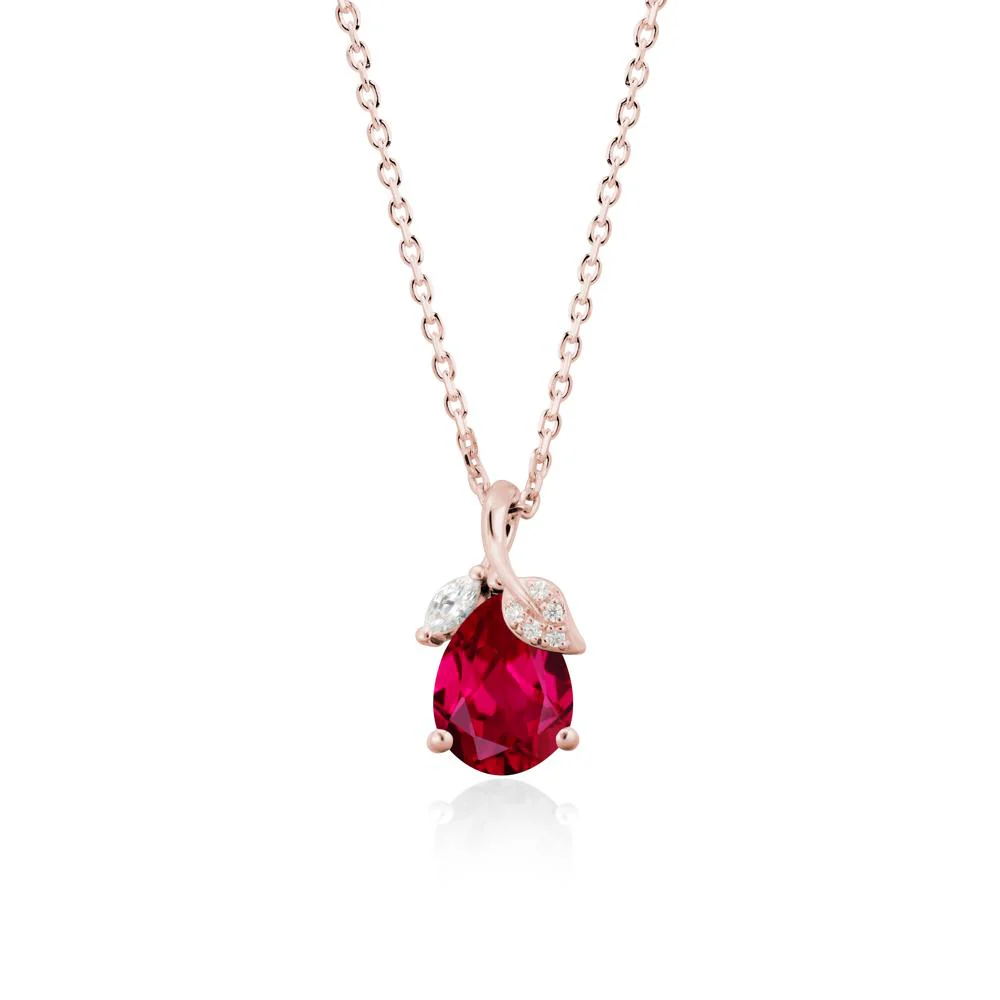 Nature Leaf Design Teardrop Ruby Pendant - Image 5
