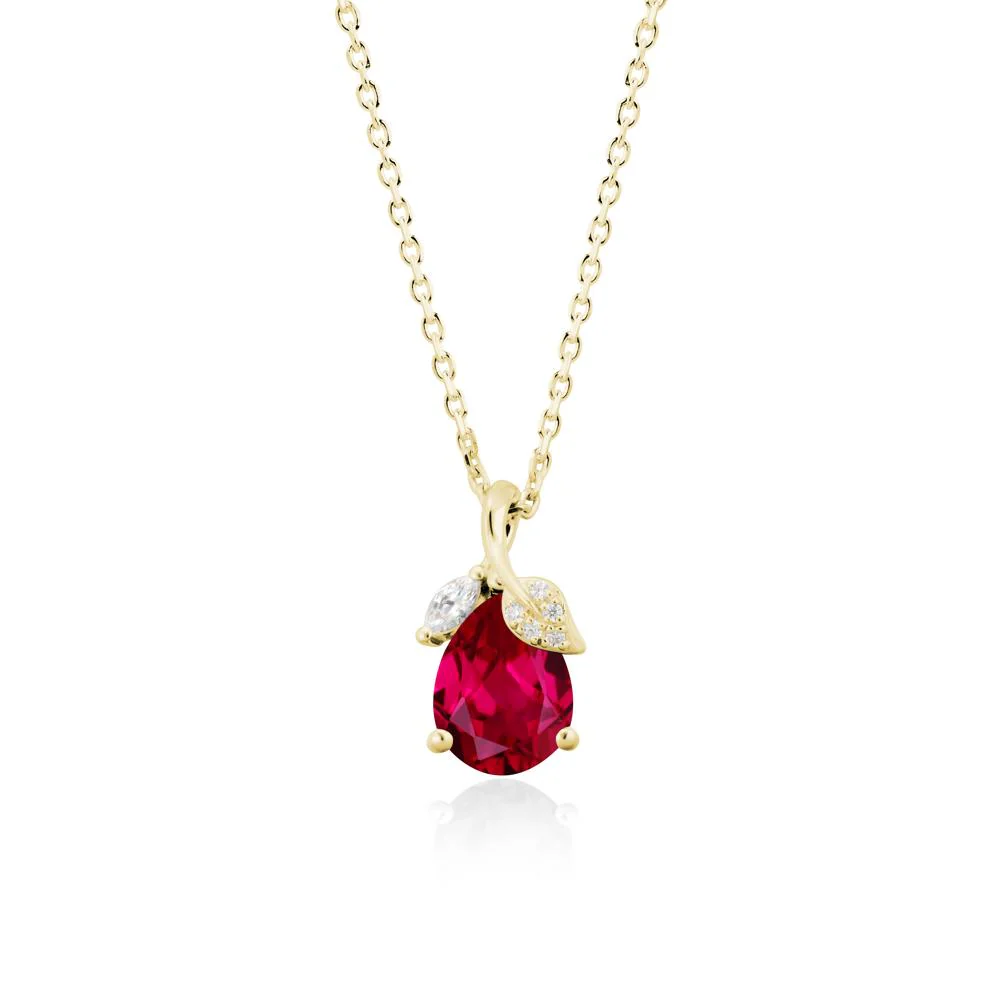 Nature Leaf Design Teardrop Ruby Pendant - Image 7