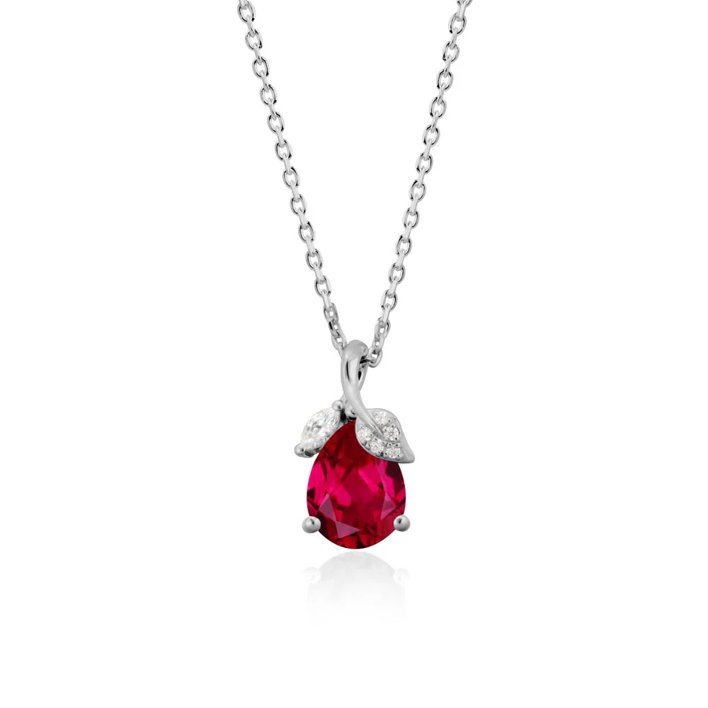 Nature Leaf Design Teardrop Ruby Pendant - Image 9
