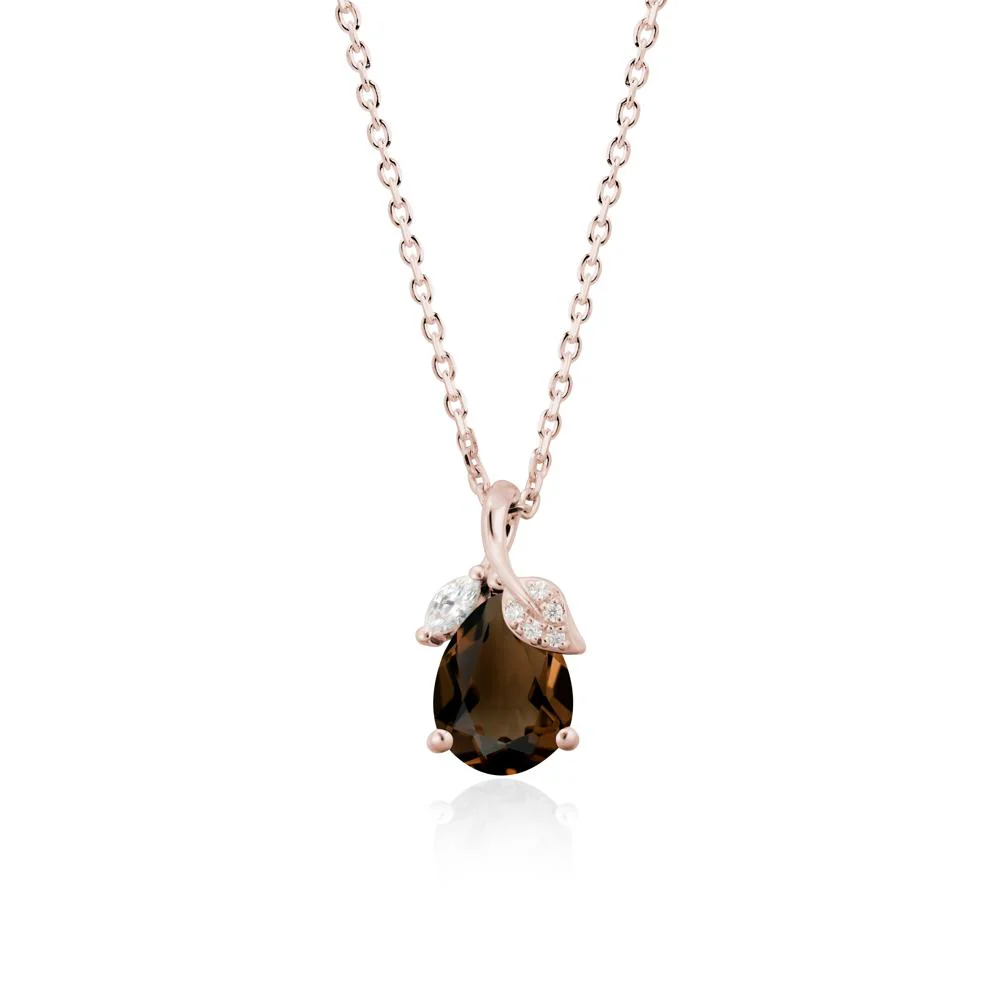 Nature Leaf Design Teardrop Smoky Quartz Pendant - Image 2