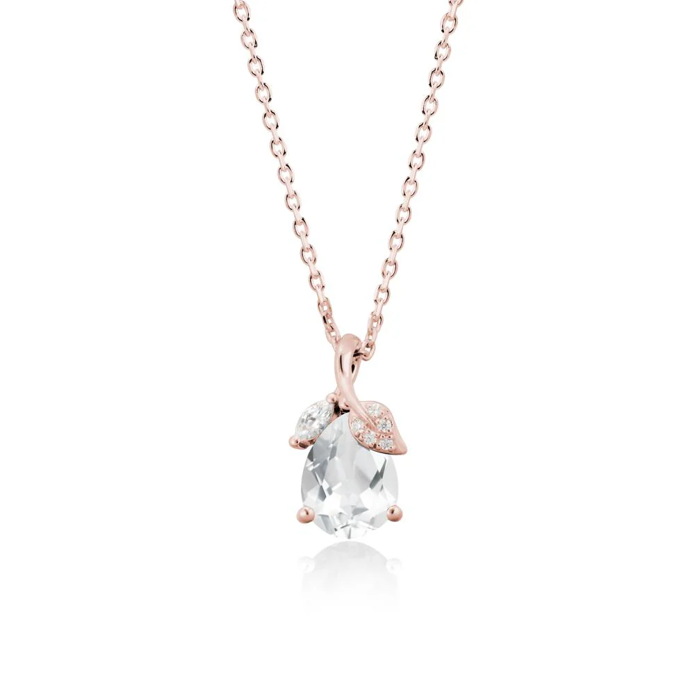 Nature Leaf Design Teardrop White Topaz Pendant - Image 4