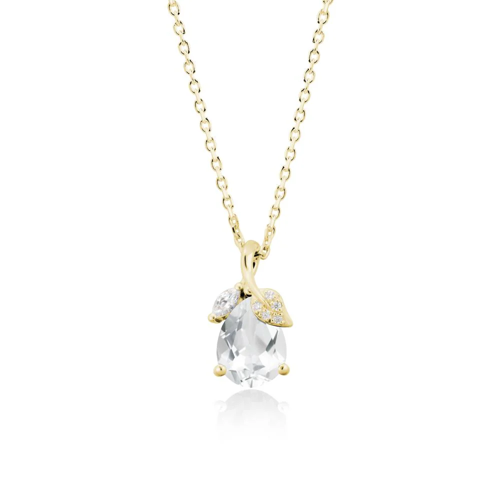 Nature Leaf Design Teardrop White Topaz Pendant - Image 6