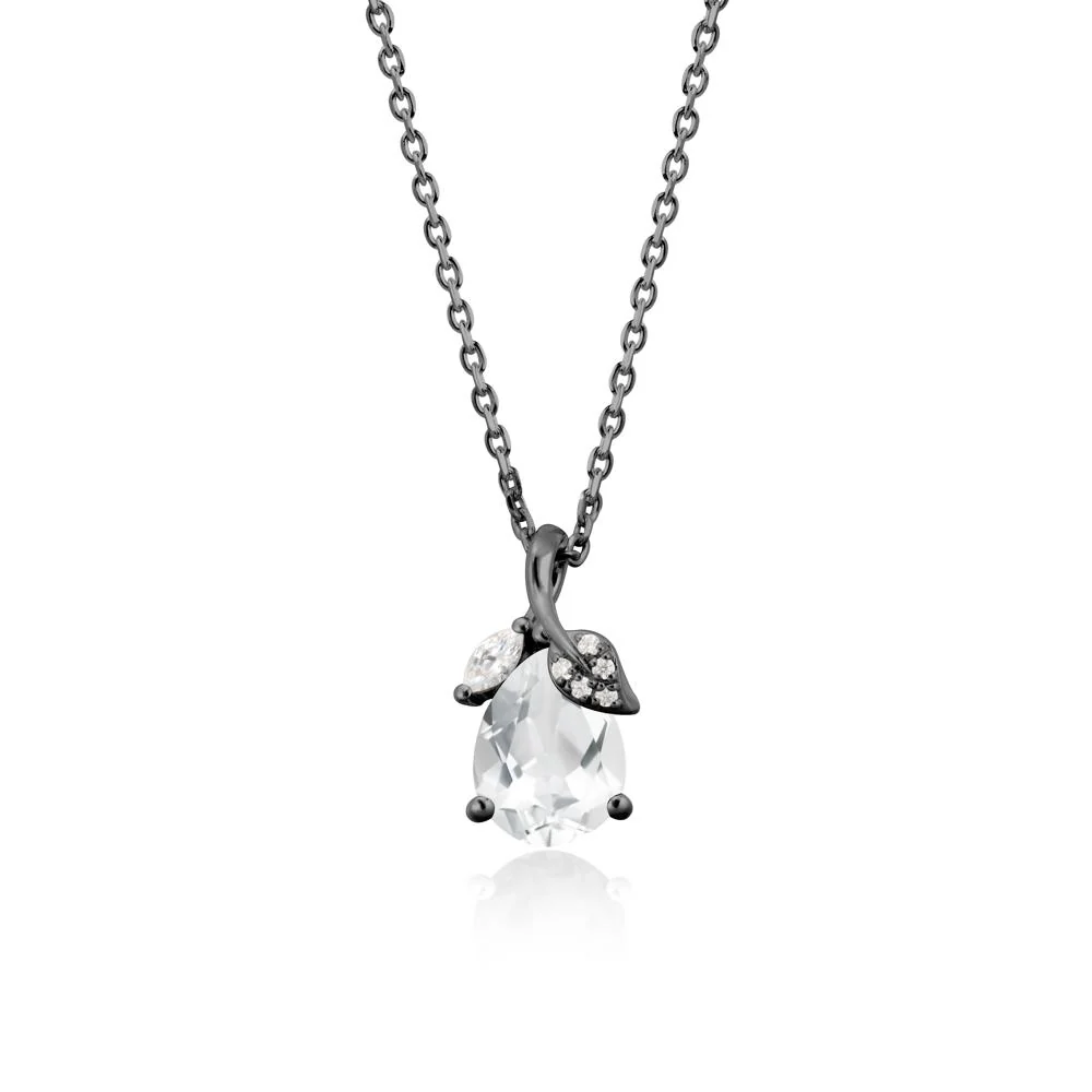 Nature Leaf Design Teardrop White Topaz Pendant - Image 7