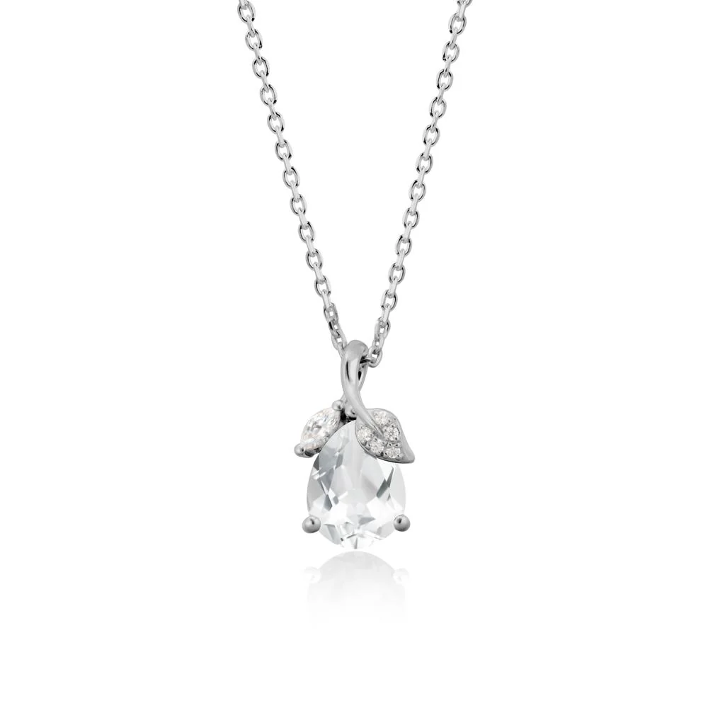 Nature Leaf Design Teardrop White Topaz Pendant - Image 8