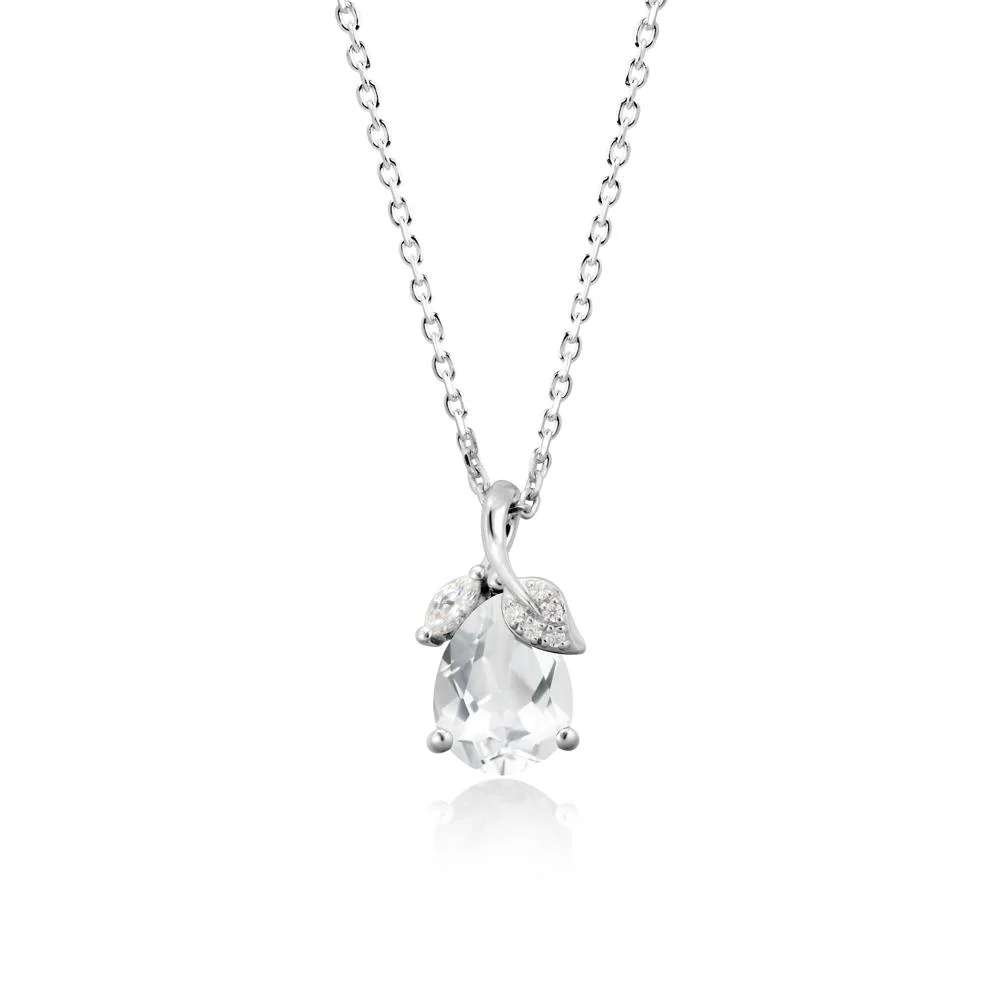 Nature Leaf Design Teardrop White Topaz Pendant - Image 9