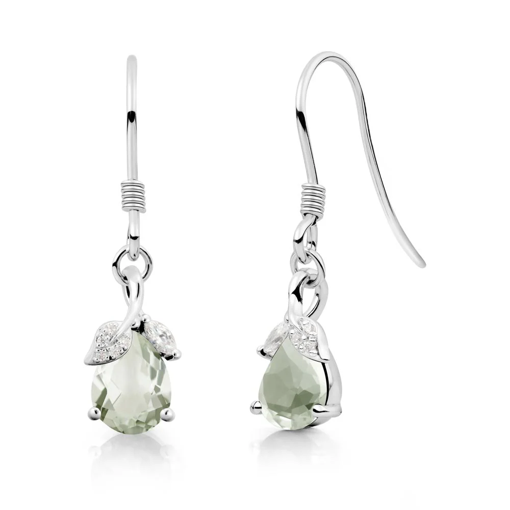Nature Leaf Inspired Green Amethyst Earrings - Image 2
