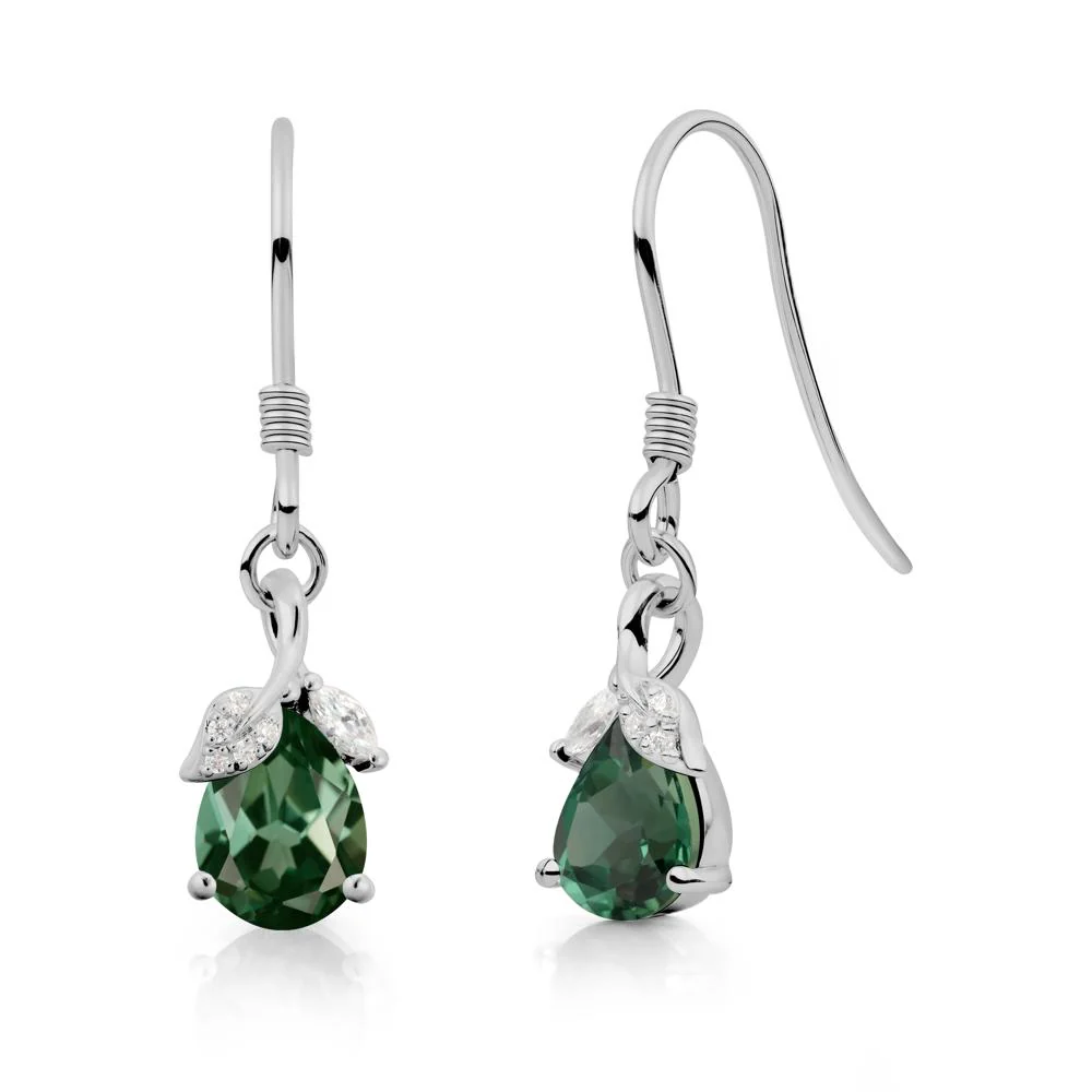 Nature Leaf Inspired Green Sapphire Earrings - Image 4