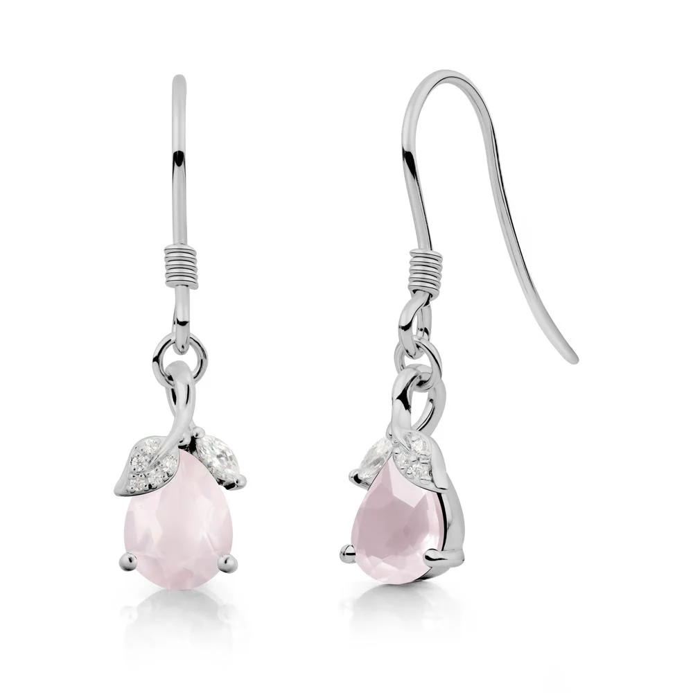 Nature Leaf Inspired Rose Quartz Earrings