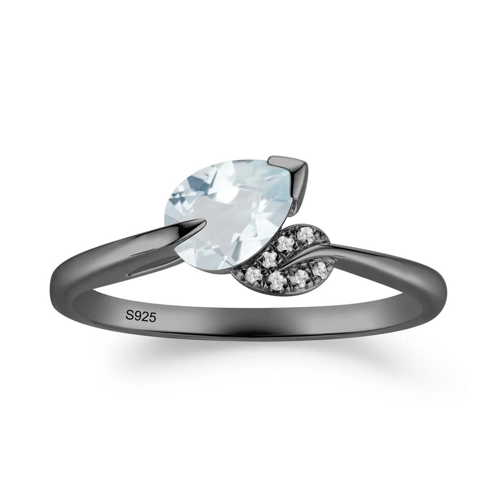 Nature Leaf Pear Cut Aquamarine Ring - Image 4