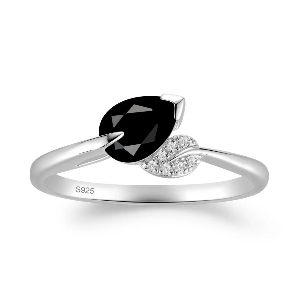 Nature Leaf Pear Cut Black Spinel Ring