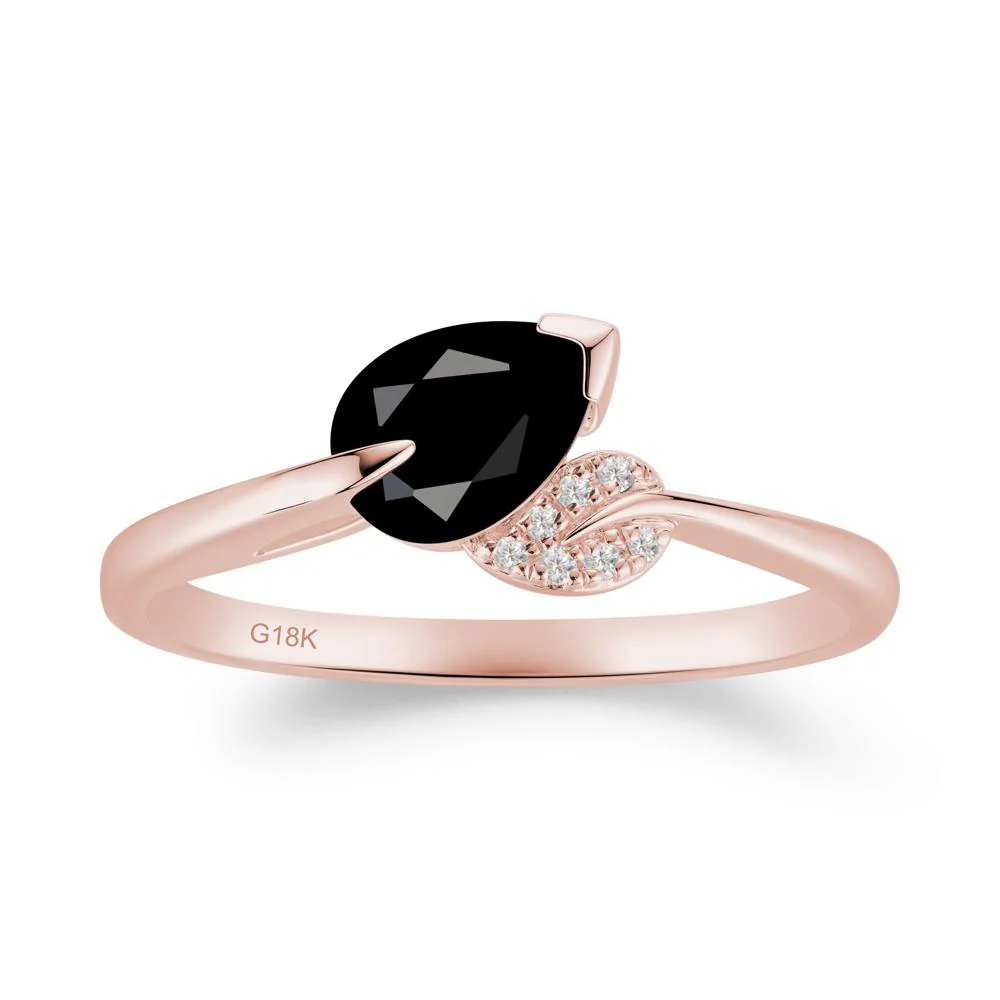 Nature Leaf Pear Cut Black Spinel Ring - Image 2