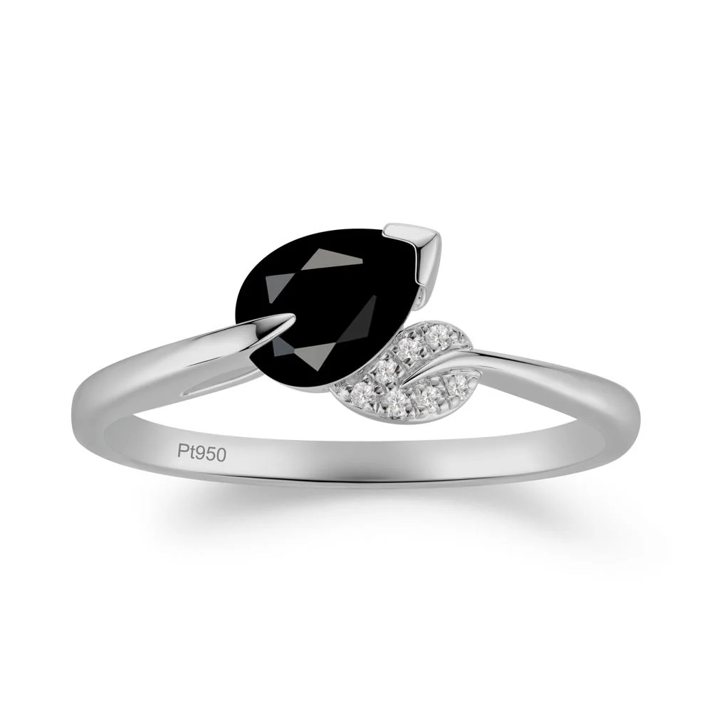 Nature Leaf Pear Cut Black Spinel Ring - Image 3