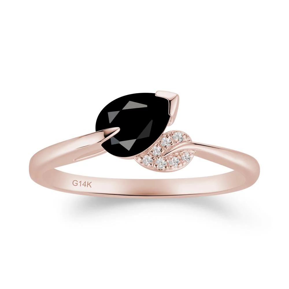 Nature Leaf Pear Cut Black Spinel Ring - Image 9