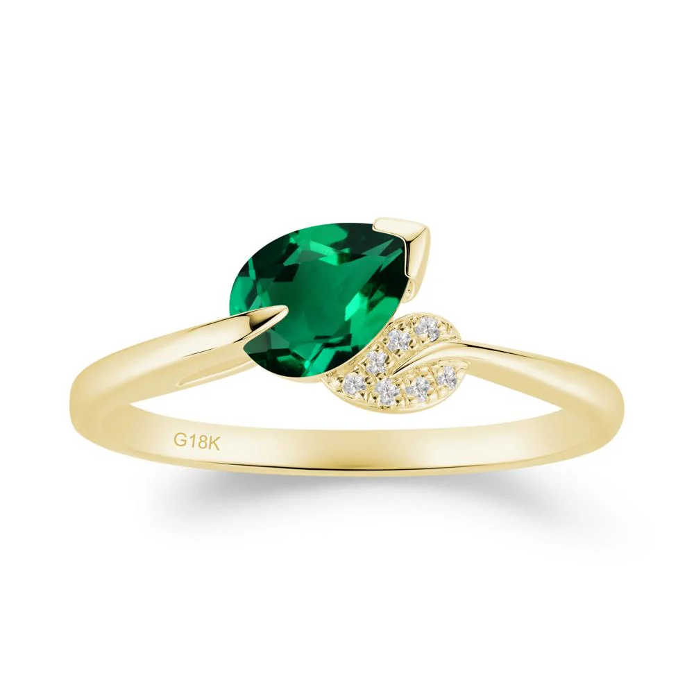 Nature Leaf Pear Cut Emerald Ring - Image 4