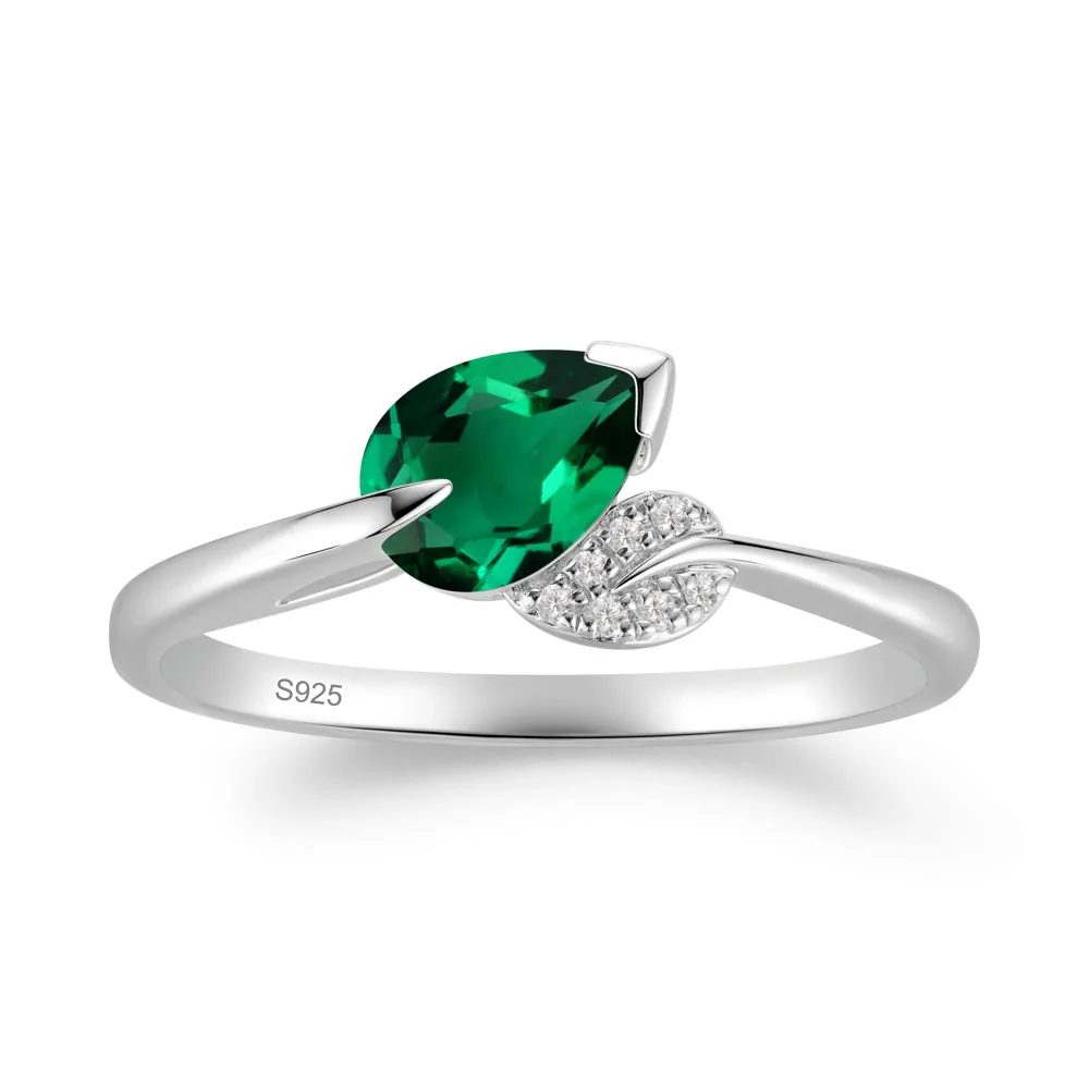 Nature Leaf Pear Cut Emerald Ring - Image 5