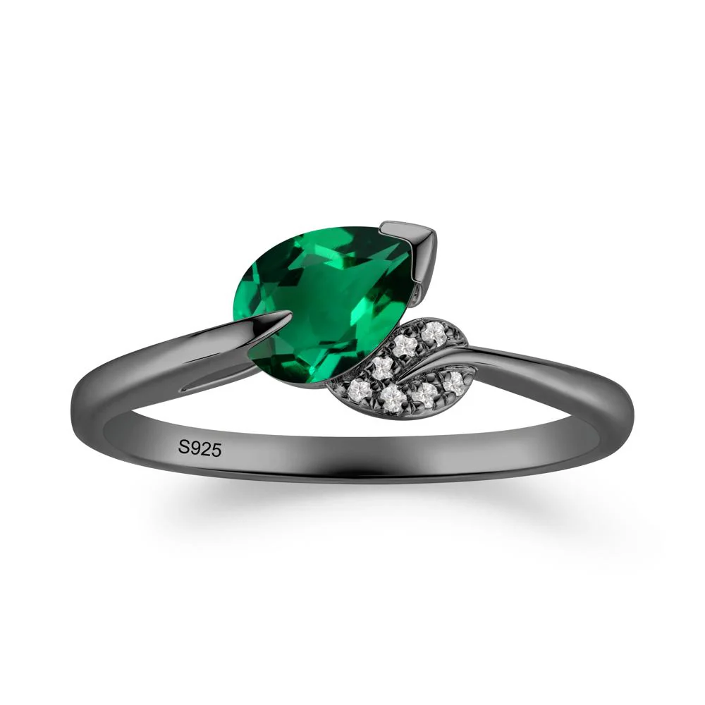 Nature Leaf Pear Cut Emerald Ring - Image 8
