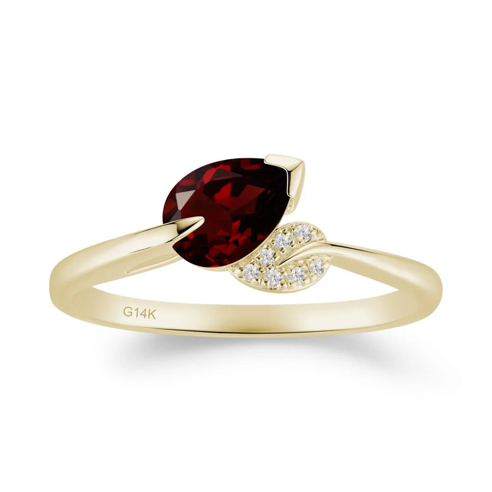 Nature Leaf Pear Cut Garnet Ring - Image 3
