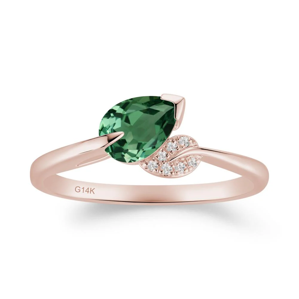Nature Leaf Pear Cut Green Sapphire Ring