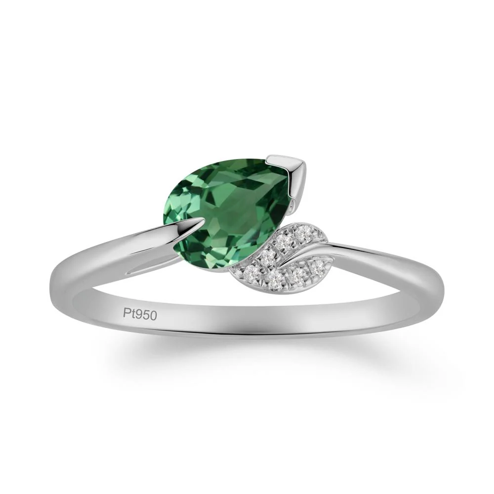 Nature Leaf Pear Cut Green Sapphire Ring - Image 2