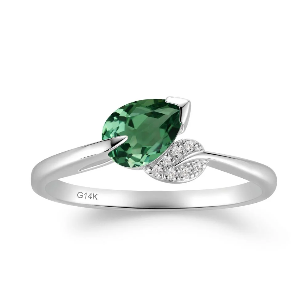 Nature Leaf Pear Cut Green Sapphire Ring - Image 6