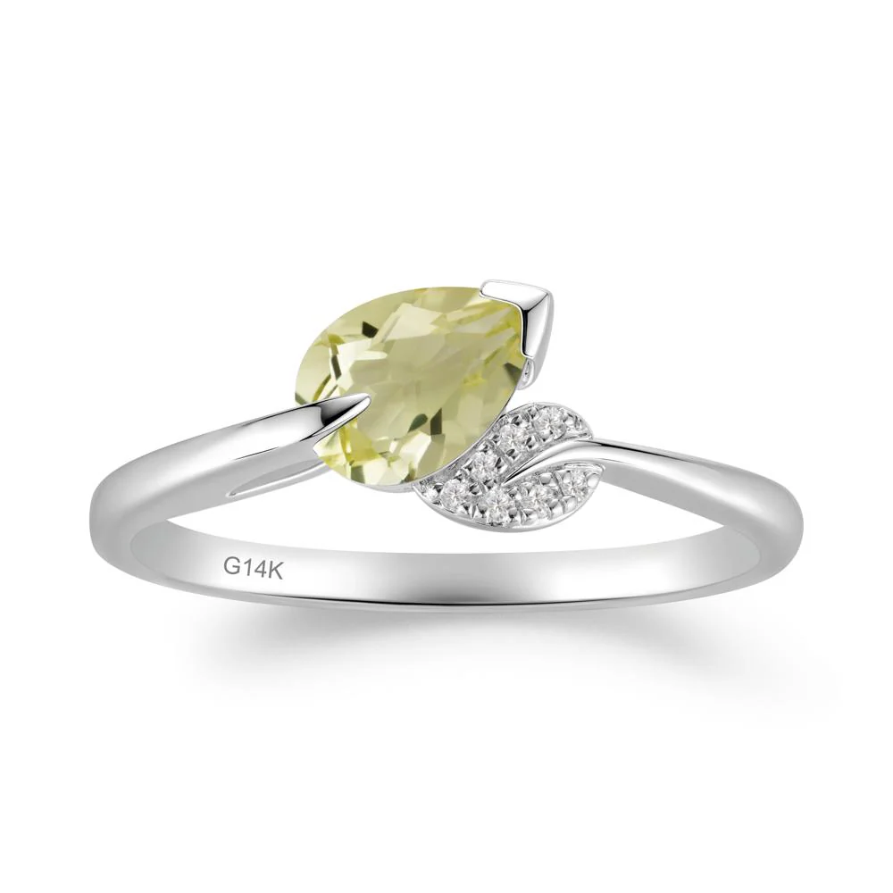 Nature Leaf Pear Cut Lemon Quartz Ring - Image 2