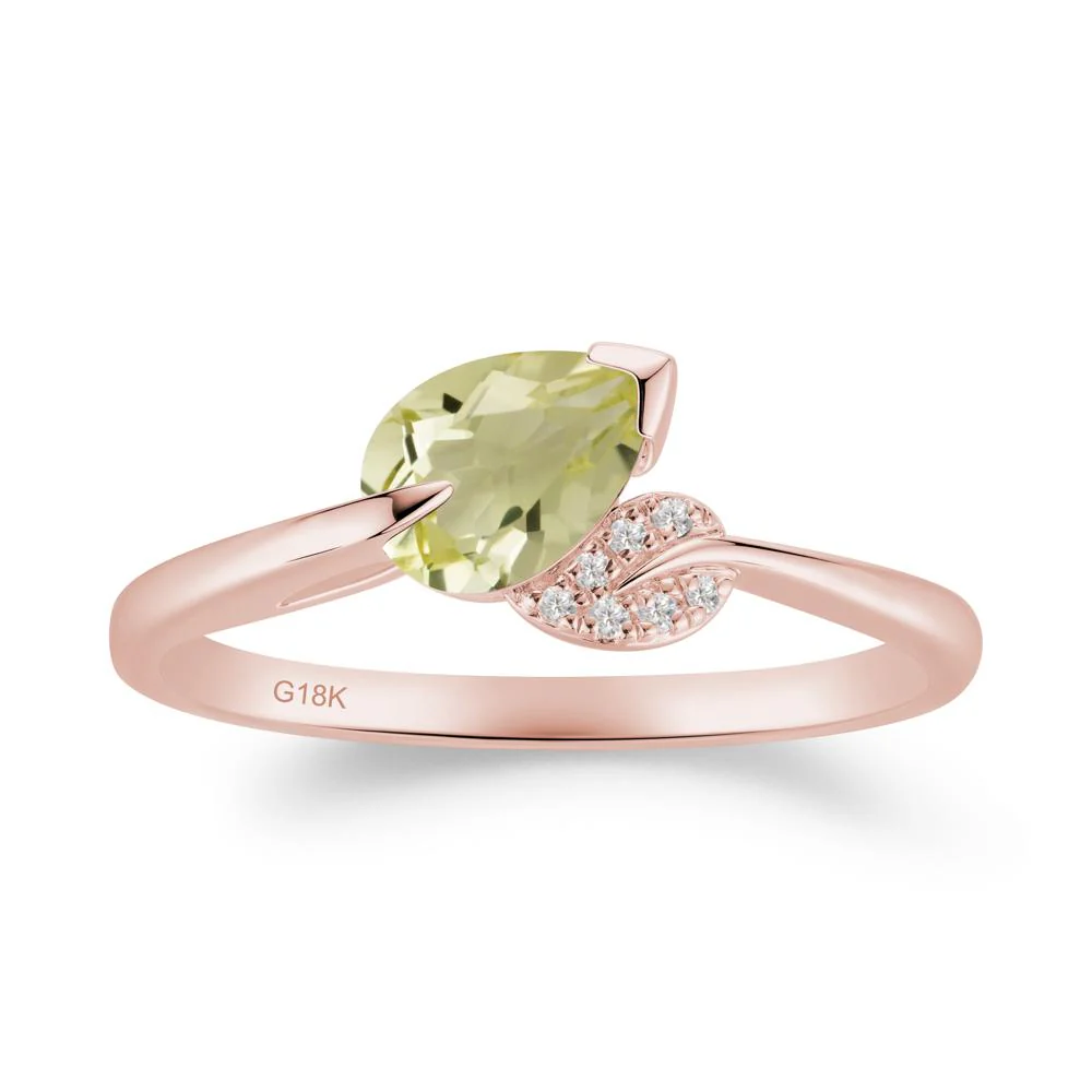 Nature Leaf Pear Cut Lemon Quartz Ring - Image 3