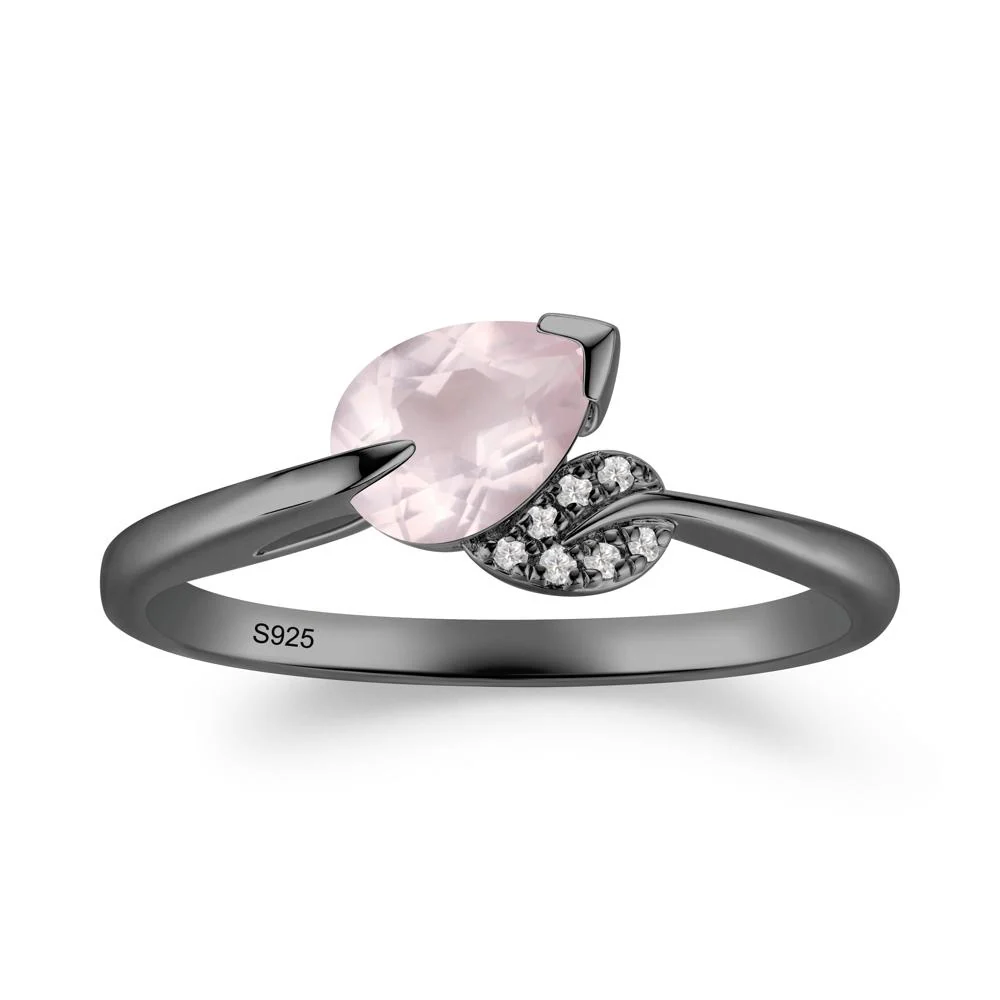 Nature Leaf Pear Cut Rose Quartz Ring - Image 3