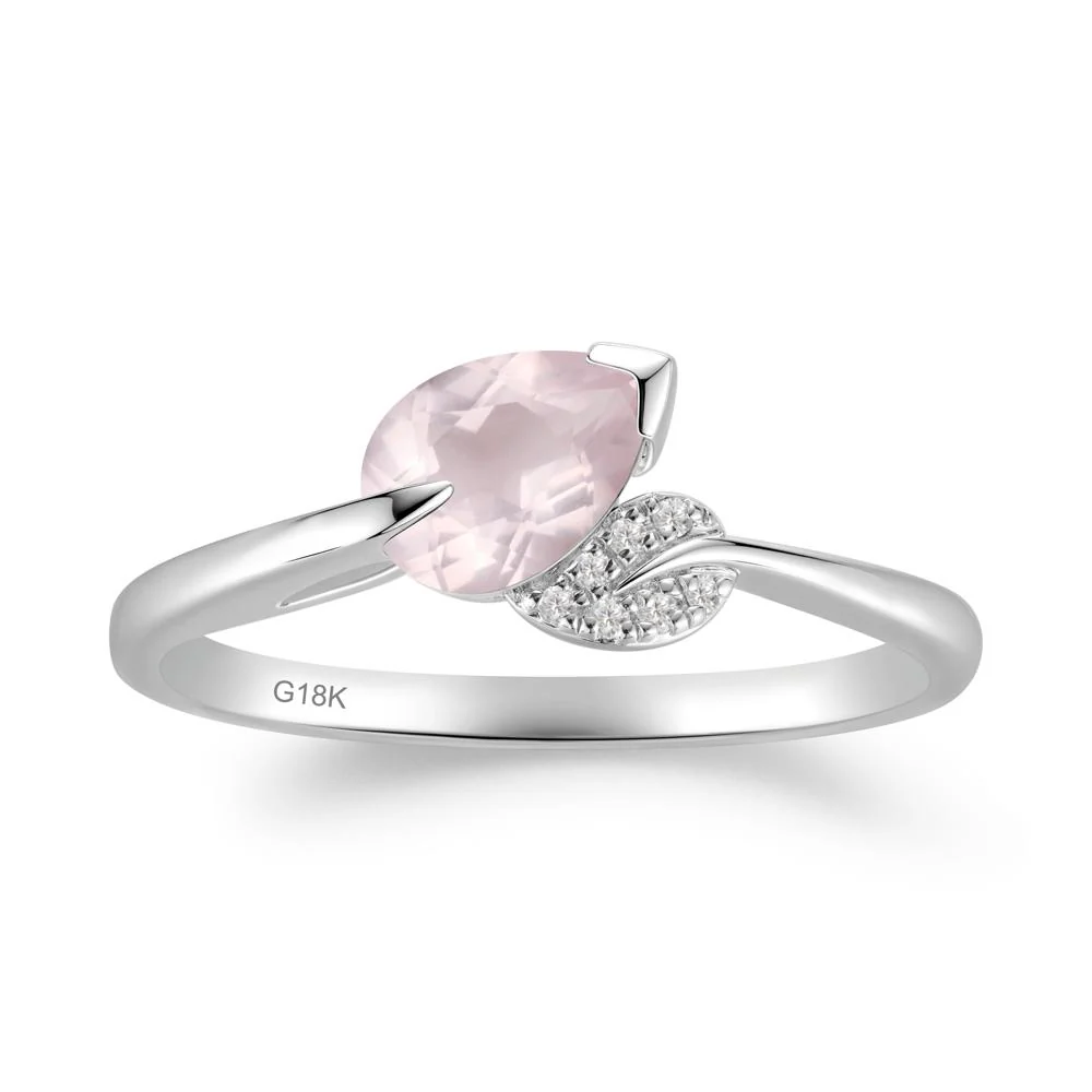 Nature Leaf Pear Cut Rose Quartz Ring - Image 5