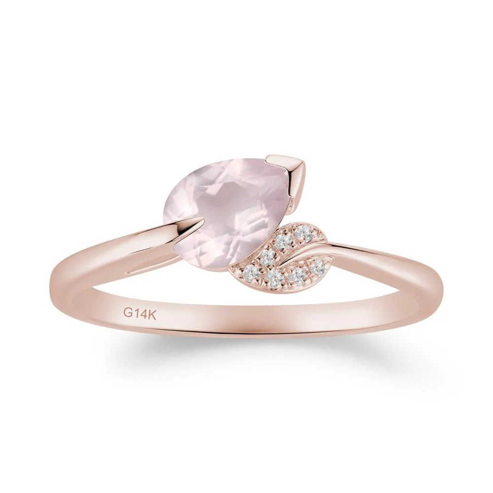 Nature Leaf Pear Cut Rose Quartz Ring - Image 7