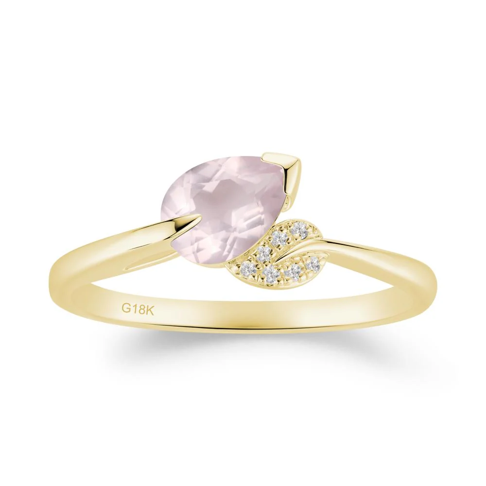 Nature Leaf Pear Cut Rose Quartz Ring - Image 9
