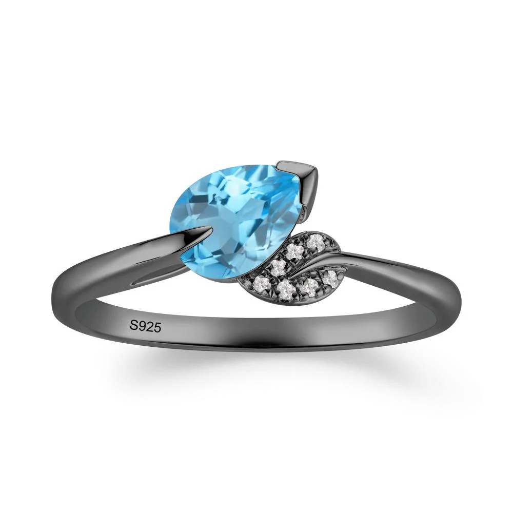 Nature Leaf Pear Cut Swiss Blue Topaz Ring