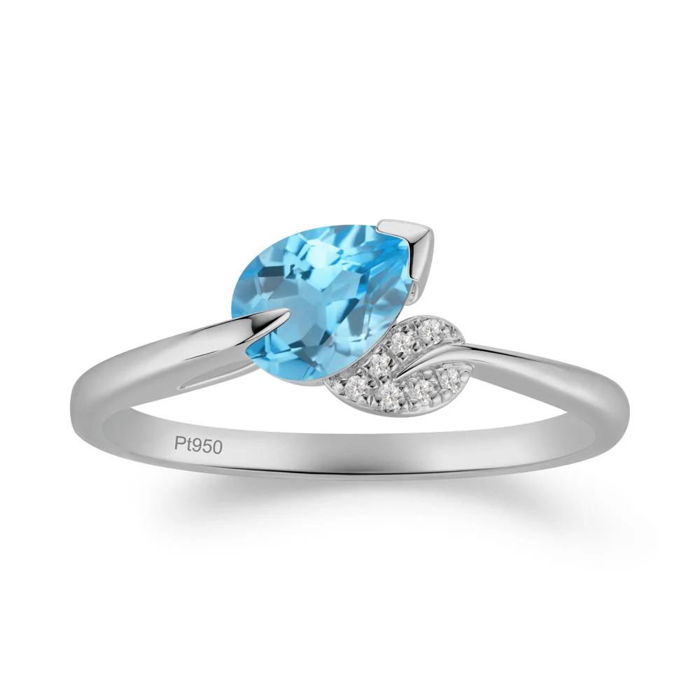 Nature Leaf Pear Cut Swiss Blue Topaz Ring - Image 2