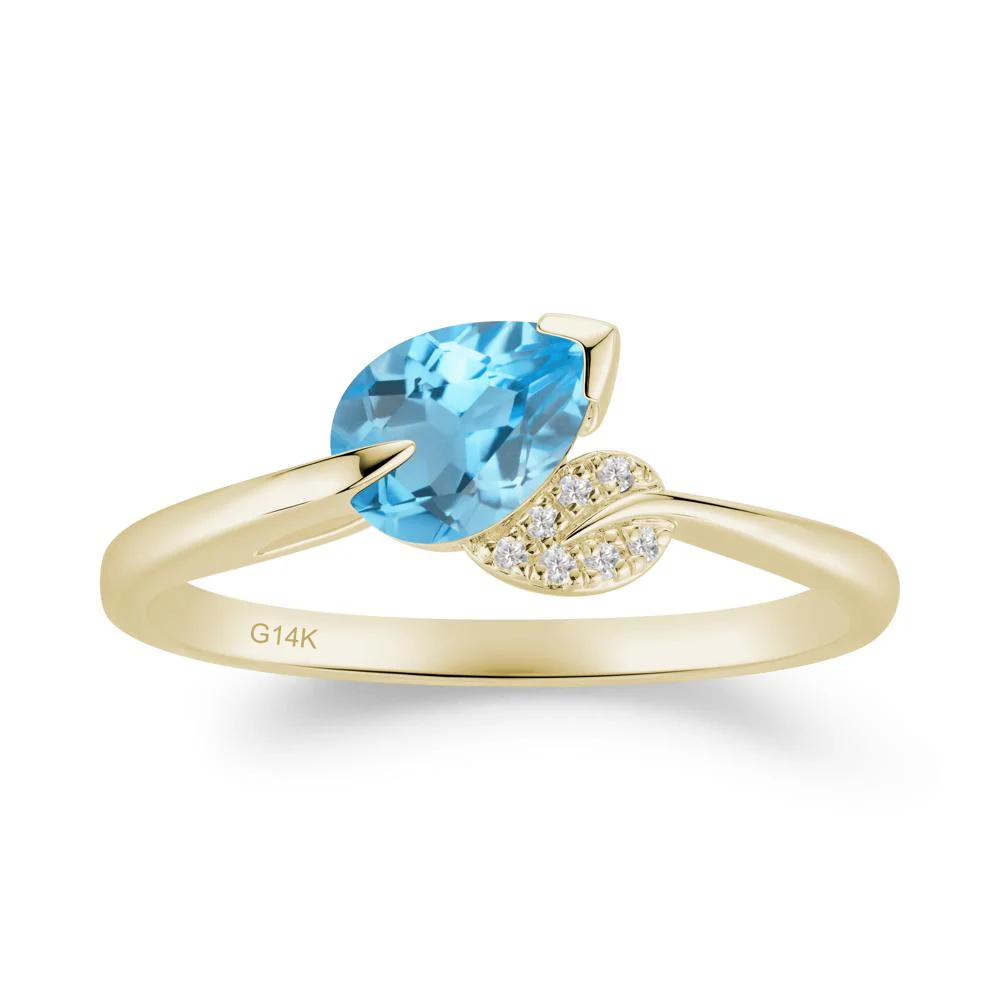 Nature Leaf Pear Cut Swiss Blue Topaz Ring - Image 4